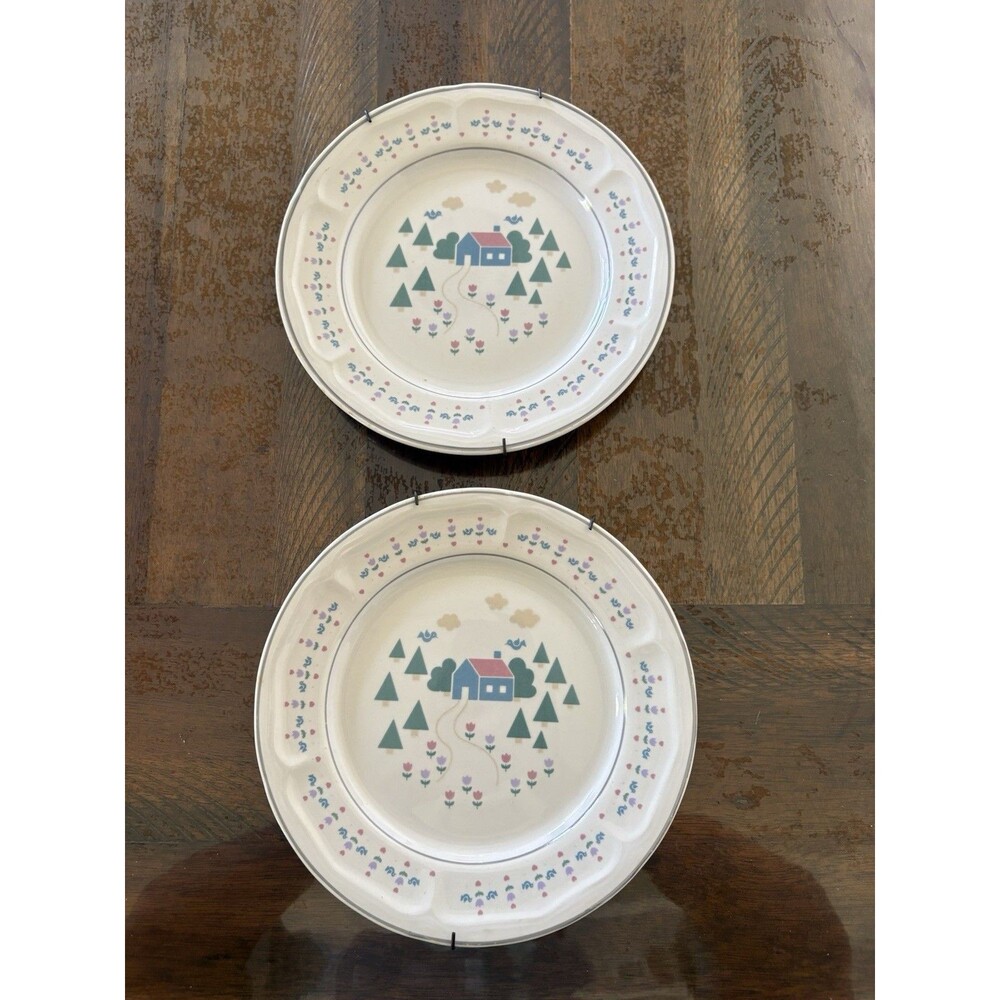 Set Of 2 Sango Stoneware “Home Sweet Home” 1987 Made In Indonesia Vintage Plate